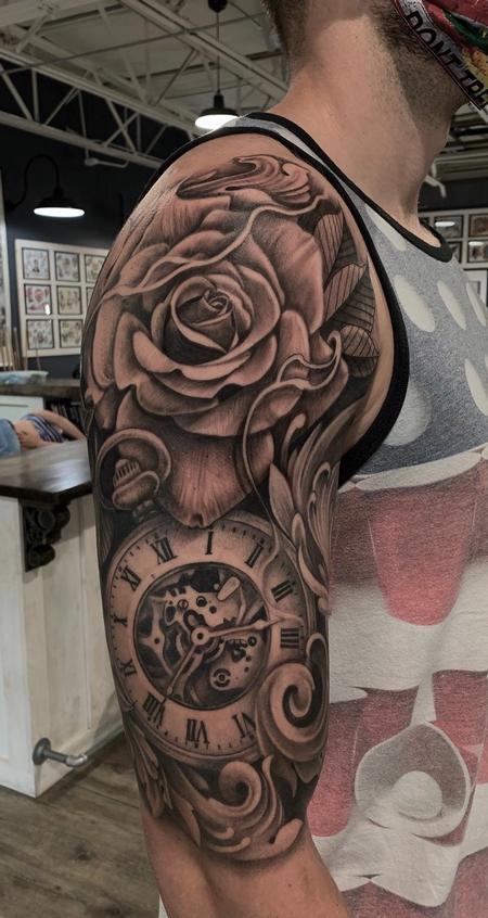 Tattoos - Rose and clock - 142176